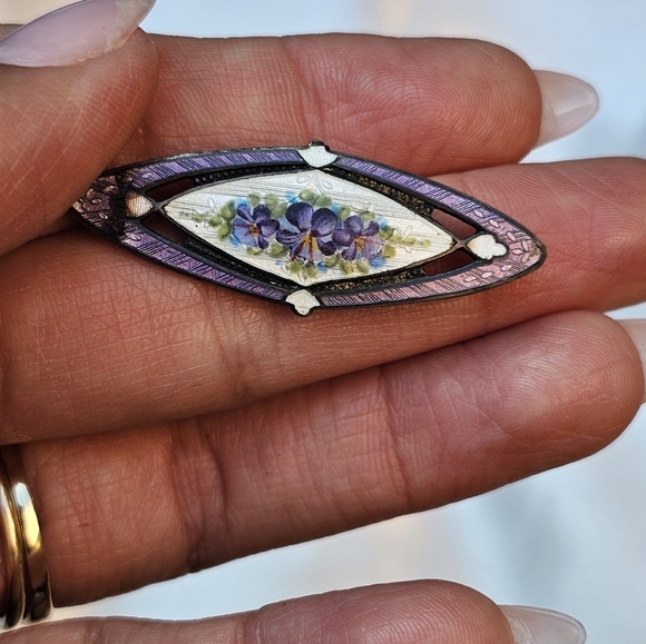 Vintage Floral Sterling Enamel Brooch - Picture 2 of 5